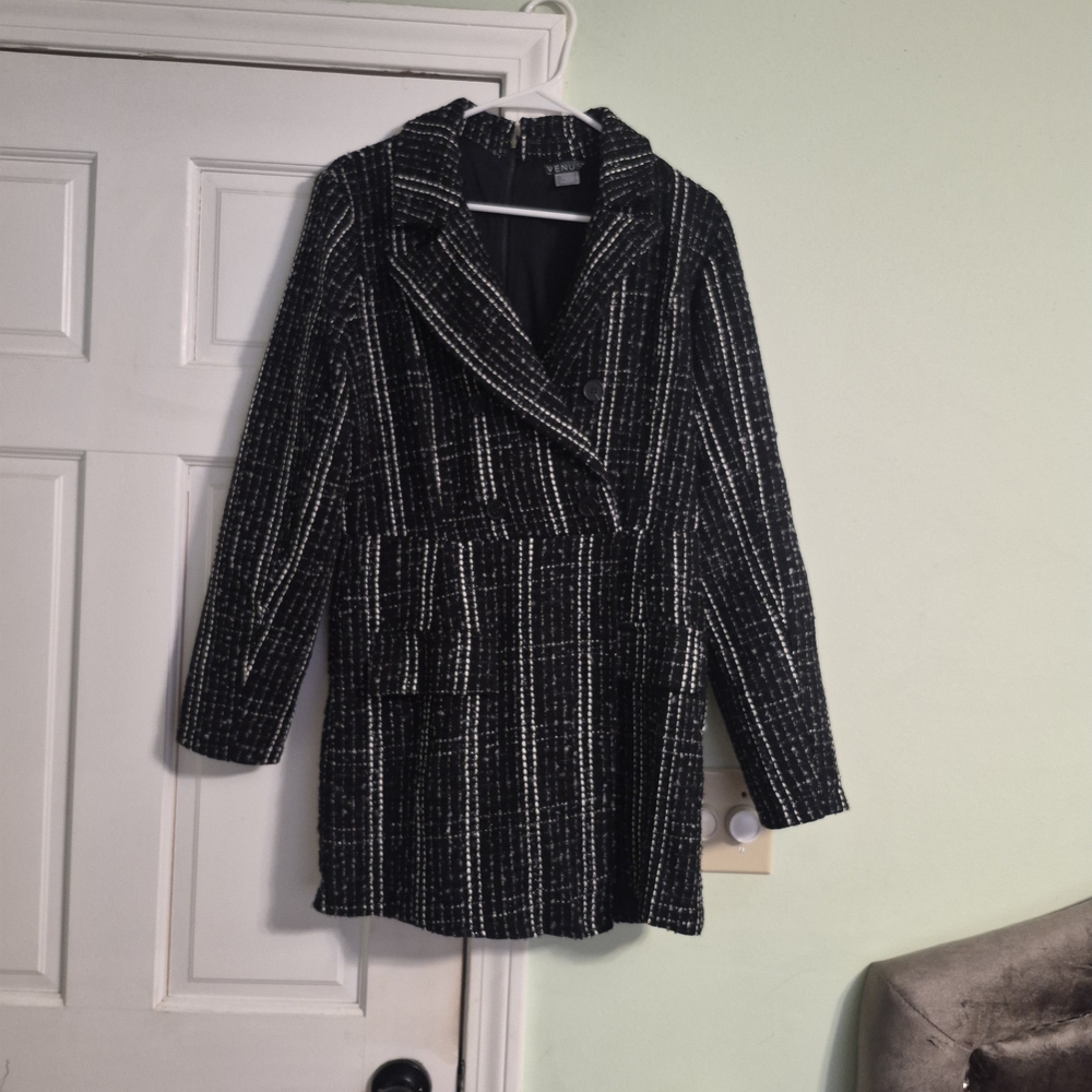 Women's Black and White Plaid Coat